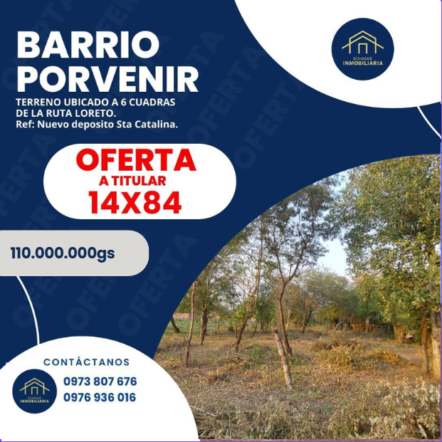 Terreno 14x84 en Barrio Porvenir a 6 cuadras de la Ruta Loreto